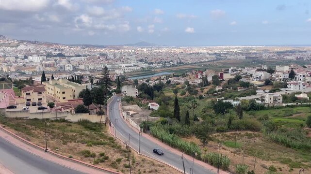 4K Panorama video view of the Morrocan mountain town of tetouan morocco near tangier old white city
