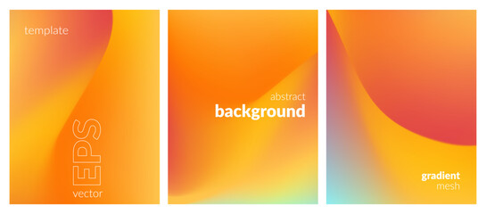 Abstract liquid background set. Gradient mesh. Effect bright color blend. Blurred fluid colorful mix. Modern design template for web covers, ad banners, posters, brochures, flyers. Vector image EPS