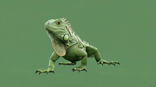 Green Iguana on a Solid Green Background a Detailed Look at the Reptiles Scales and Features.