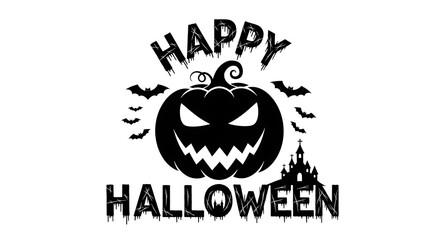 Fototapeta premium Happy halloween black silhouette with pumpkin and haunted house