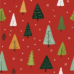 Vector illustration seamless pattern of Christmas tree for Christmas Day with snows