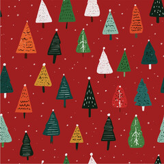 Vector illustration seamless pattern of Christmas tree for Christmas Day with snows