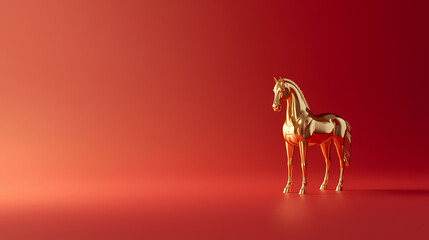 Golden horse statue on red background for Chinese New Year celebrations