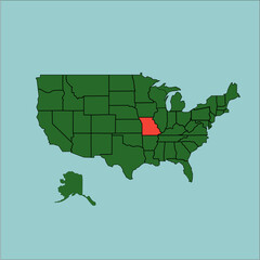 map of missouri in red