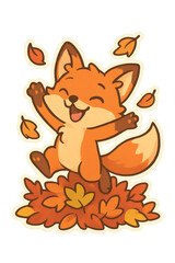 Obraz premium Happy fox jumping on autumn leaves with transparent background