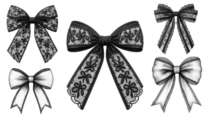 Delicate black bows, rendered in exquisite detail, suggest mystery and sophistication, ideal for gothic aesthetics, fashion illustrations, or a touch of refined darkness.