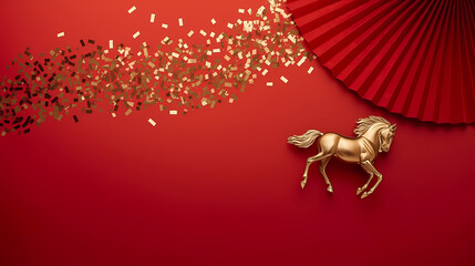 golden horse with confetti for chinese new year banner