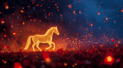 Glowing horse illustration for Chinese New Year banners and celebrations