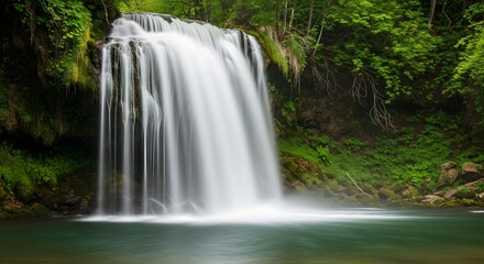 Obraz premium Cascading waterfall in a lush tropical rainforest