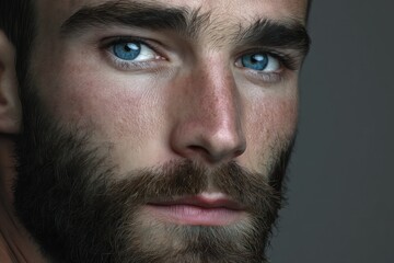 Obraz premium Handsome Man with Piercing Blue Eyes and Beard Portrait