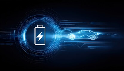 Electric Vehicle Charging Animation Futuristic Digital Illustration with Blue Neon Light