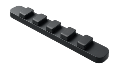 Magnetic cable organizer strip with five adjustable clips in dark gray.