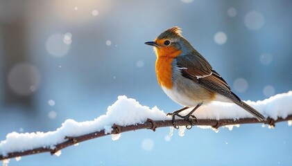 Icy Winter Landscape A Lone Birds Wing, Frosted with Delicate Ice Crystals, Rests on a Snow-Covered Branch.  The scene evokes a sense of serene winter solitude.