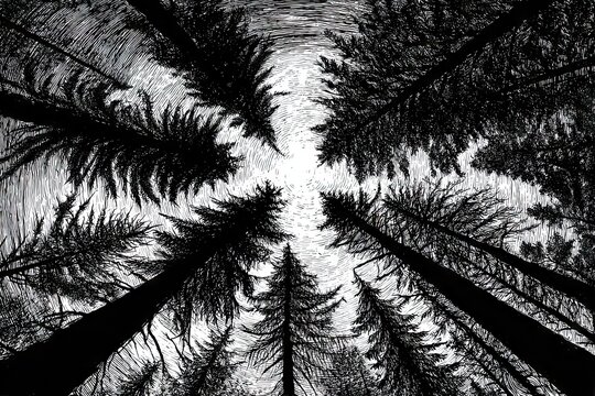 Forest canopy view from below; artistic style - Powered by Adobe