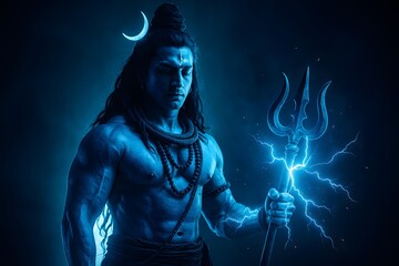 Lord Shiva Trishul Lightning – Hindu God Divine Power Warrior Art