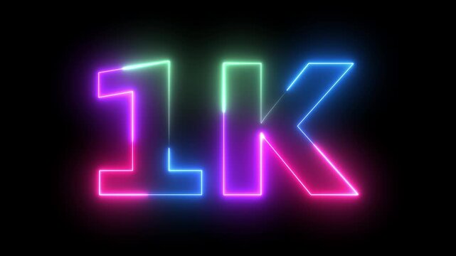 One Thousand Subscribers Neon Text Animation Digital Display Screen with Vibrant Colors