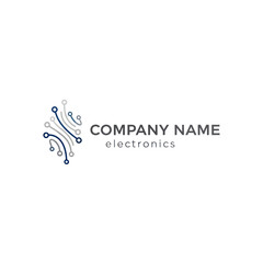 Fototapeta premium Abstract technology logo with circuit board lines and nodes.