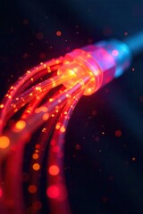 Glowing Fiber Optic Cables High-Speed Internet Access and Broadband Technology Advancement