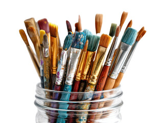 Obraz premium Art Brushes Still Life Painter Creative Tools Drawing Painting Equipment Colorful Craft Instruments Studio Equipment Transparent