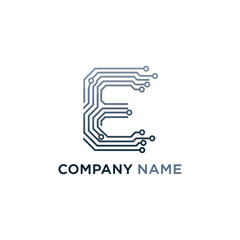 Digital Circuit Board Letter E Logo Design Technology Concept.