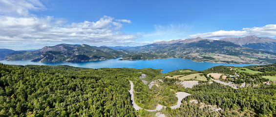 Lac de Serre-Poncon lake and Alps mountains panorama, Hautes-Alpes, France, Europe.