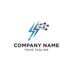 Lightning Bolt Circuit Board Logo Design for Technology Company.