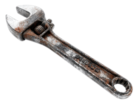 Old Rusty Adjustable Wrench on Transparent Background Aged Tool Corrosion Mechanic Instrument Broken Fix Equipment Antique Maintenance Spanner Hand Tool Metallic Wrench - Powered by Adobe