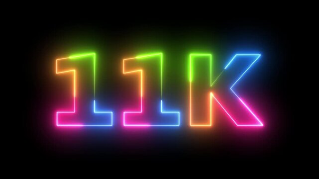 Neon Text Effect Animation: 11K Likes Display, Animated Digital Counter on Black Background