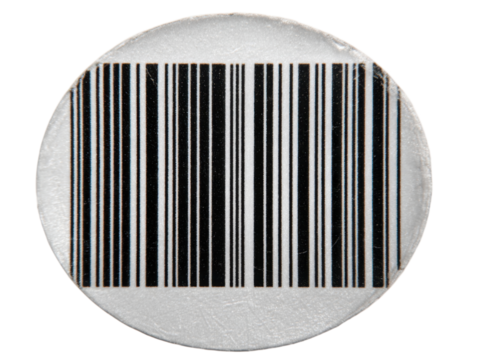 Circular Barcode Sticker for Product Identification Authentic Detail Close-Up of a Round Barcode Label Ideal for Retail, Inventory, or Product Tracking on Transparent Background High-Resolution Image