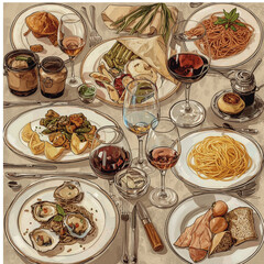 Table setting, Cutlery, Plates, Mediterranean food, 