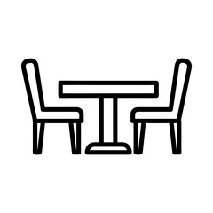 Simple line art illustration of a square table with two chairs, perfect for graphic design projects and visual content