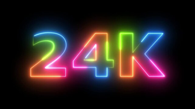 Vibrant 24K text animation, colorful glowing letters for milestone celebration dynamic footage