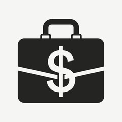 Dollar symbol on briefcase is a concept of business and finance. Dollar symbol represents earnings, revenue, and profit, illustrated by moneybag. Use dollar symbol for presentations and web design,