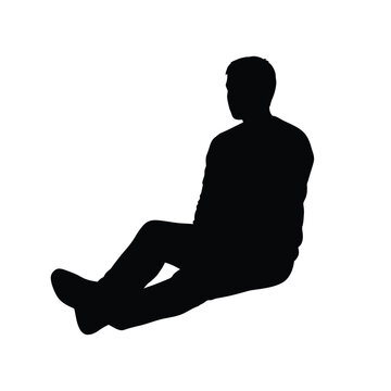A silhouette of a person sitting with legs extended and slightly crossed on a white background