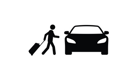 Silhouette of a person with luggage getting into a car