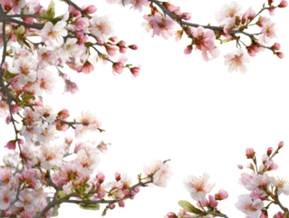 Delicate Cherry Blossoms Frame with Transparent Background Springtime Blooming Tree Branches Floral Border Pink and White Blossoms for Spring Sale