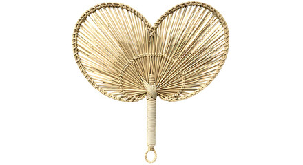 Antique handcrafted woven palm leaf fan with decorative handle