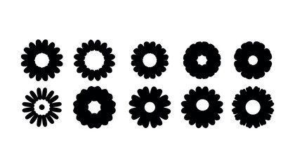 Collection of black silhouette gears and cogs isolated on a white background.