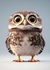 Fototapeta premium Adorable 3D Render of a Baby Owl with Wings Spread Against a Soft Background in High-Resolution Imagery