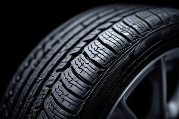 Close-up of New Car Tire on Black with Copy Space