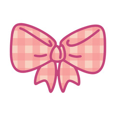 A decorative bow with a pink outline and a beige gingham pattern, featuring full loops and gently waving ribbon tails. This sweet element is ideal for baby announcements, party invitations, or scrapbo