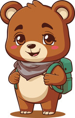 Cartoon Bear Cub Hiker with Backpack