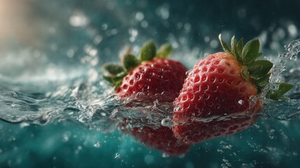 two strawberries falling into water