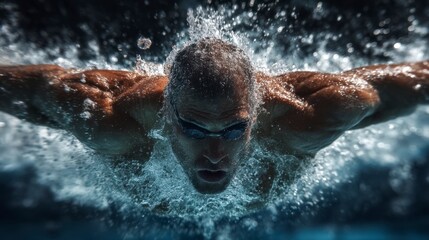 Swimmer Performing Perfect Butterfly Stroke Underwater with Speed