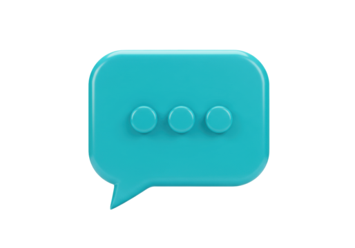 Isolated teal speech bubble with three ellipsis dots indicating typing or loading message