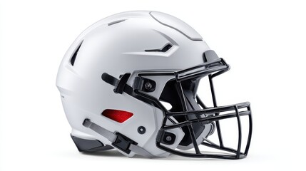 Fototapeta premium A sleek white football helmet with a black faceguard, designed for safety and performance in sports.