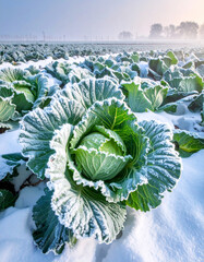 雪の中のキャベツ畑