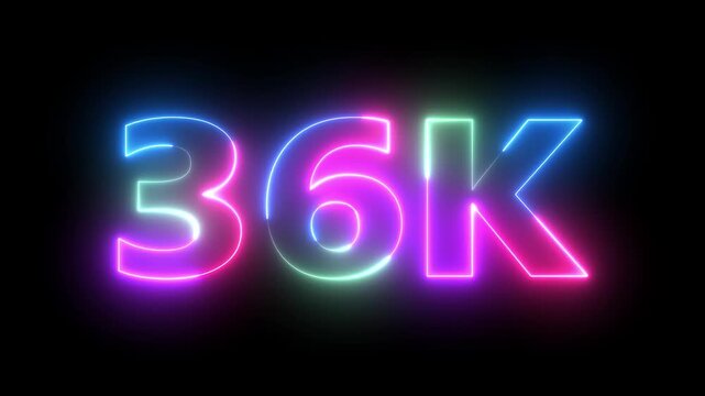 36K Subscribers Neon Sign Animation Dynamic Glow Text on Dark Background Live Counter