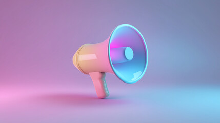 directional. Minimalist megaphone icon floating against an abstract gradient background in soft lighting. menu design, packaging mockups, designed for culinary blogs and recipe cards for restaurants.