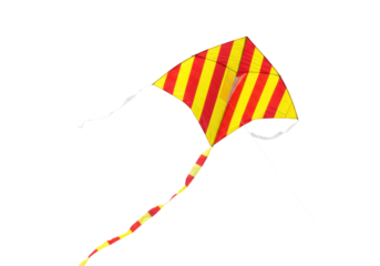 Isolated kite with yellow and red stripes for outdoor spring and summer recreation fun